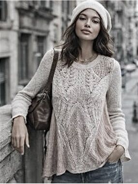 Anthropologie MOTH "Anita Mixed Cable Knit Swing Sweater" w intricate design